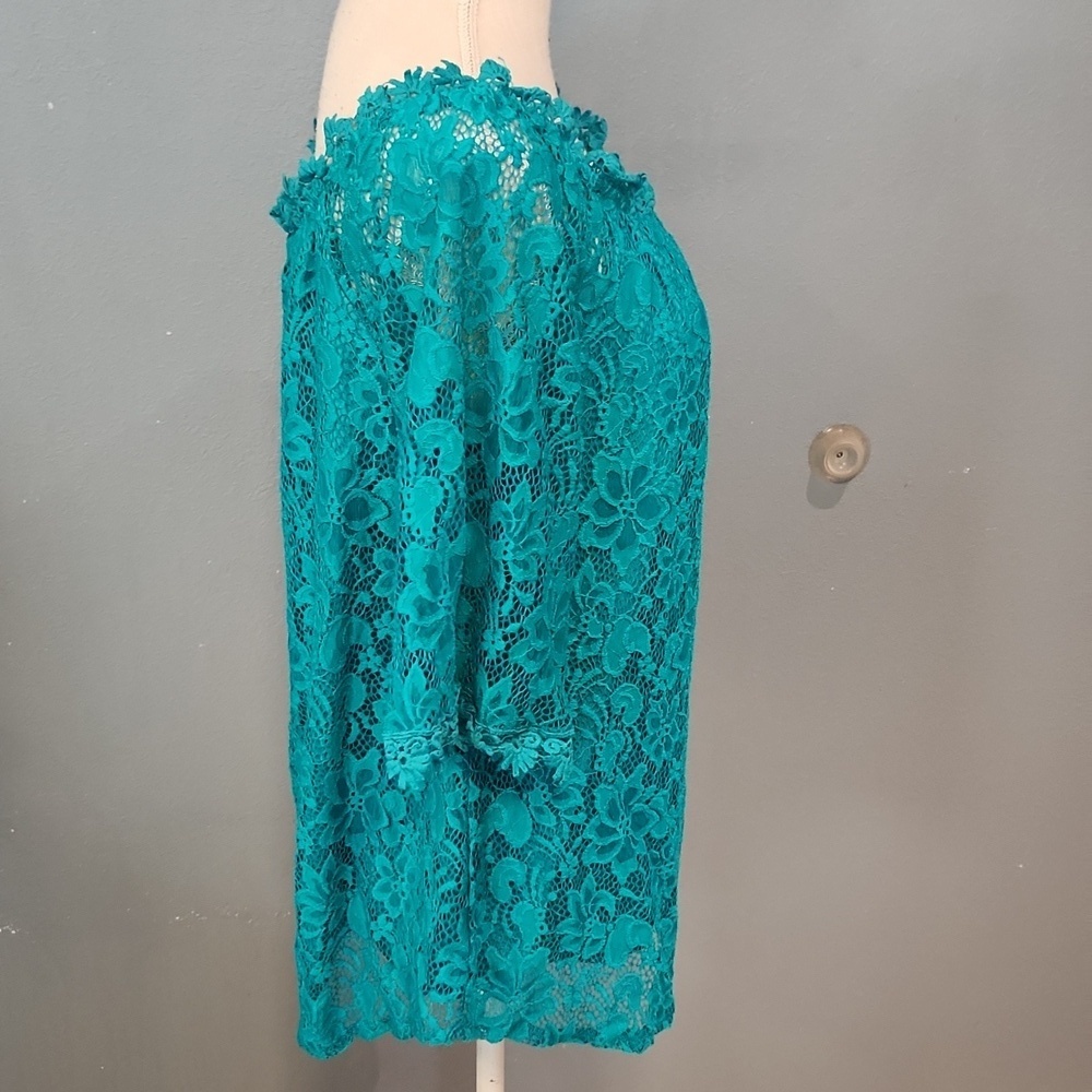 Miholl Rosette Floral Lace Scoopneck Ruffled Flowy Boho Boxy Blouse PreppyFormal - Picture 6 of 10